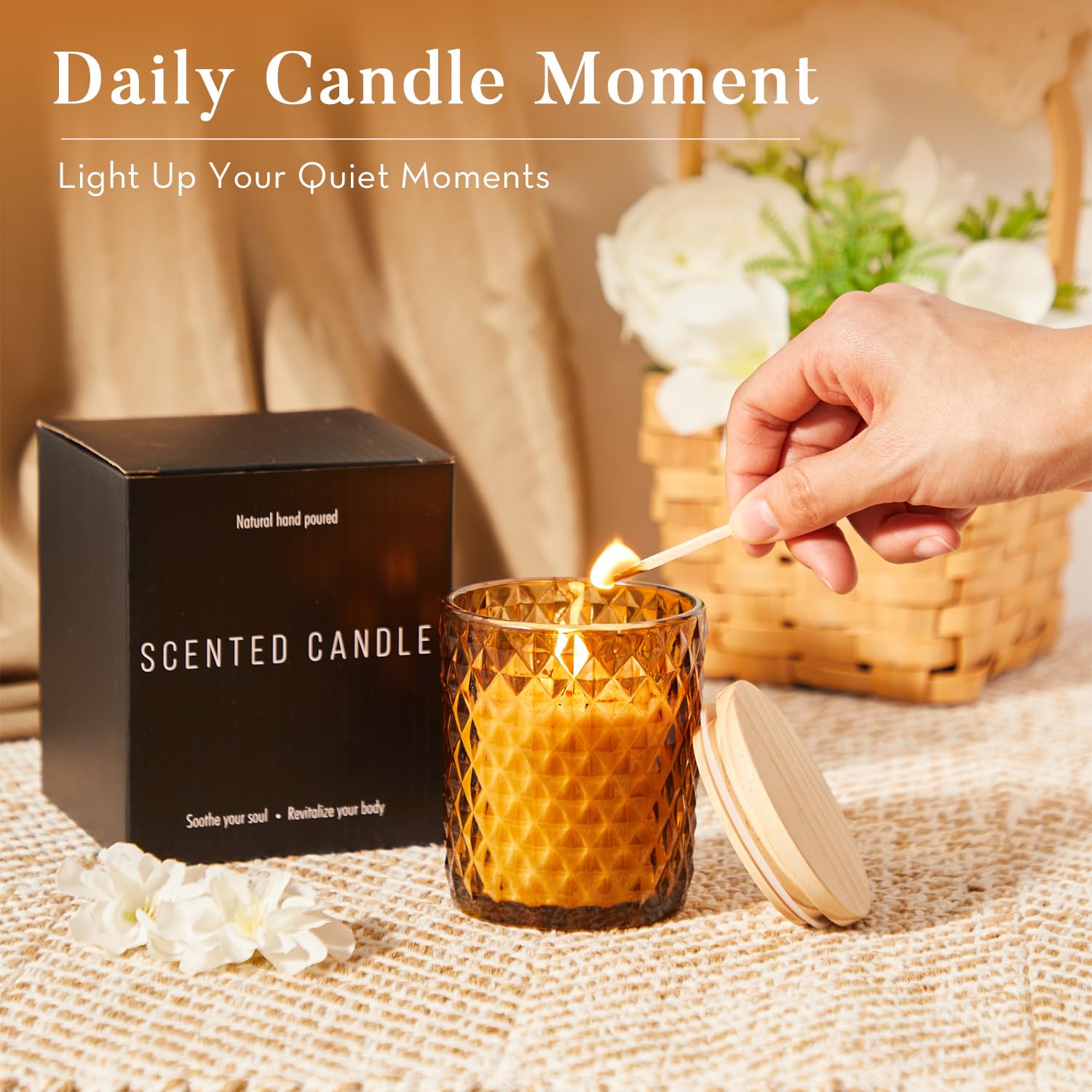 Lavender Candle For Home Scented, Natural Soy Candle For Women With 20H Burn Time Non-Toxic Aroma, 4.2Oz Long Lasting Smokeless Aromatherapy Jar Candle Gift For Wedding, Birthday, Party