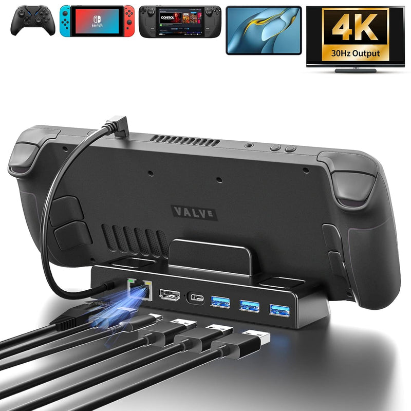 Steam Deck Dock,Docking Station 6 In 1 Hub With Hdmi2.0 4K@60Hz, Gigabit Ether