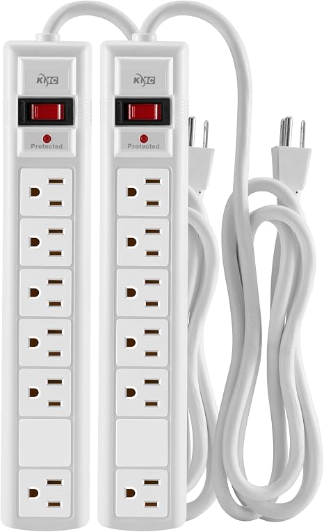 Surge Protector Power Strip 6 Outlets 4 USB Ports 2 Pack 1200J 6FT Extension Cord White