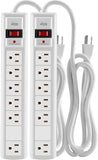 Surge Protector Power Strip 6 Outlets 4 USB Ports 2 Pack 1200J 6FT Extension Cord White