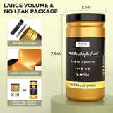 Large Acrylic Paint Metallic, 3 Colors Gold, Silver, Copper 101.4Oz/3000Ml Gold Leaf Paint, Non Toxic, Non Fading For Art Painting, Handcrafts, Multi-Surface, Canvas, Wood, Clay Metal Furniture
