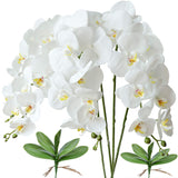 32" Artificial Phalaenopsis Flowers 4 Pcs With 2 Bundles Leaves Artificial Orchid Flowers Stem Plants For Home Décor (White)