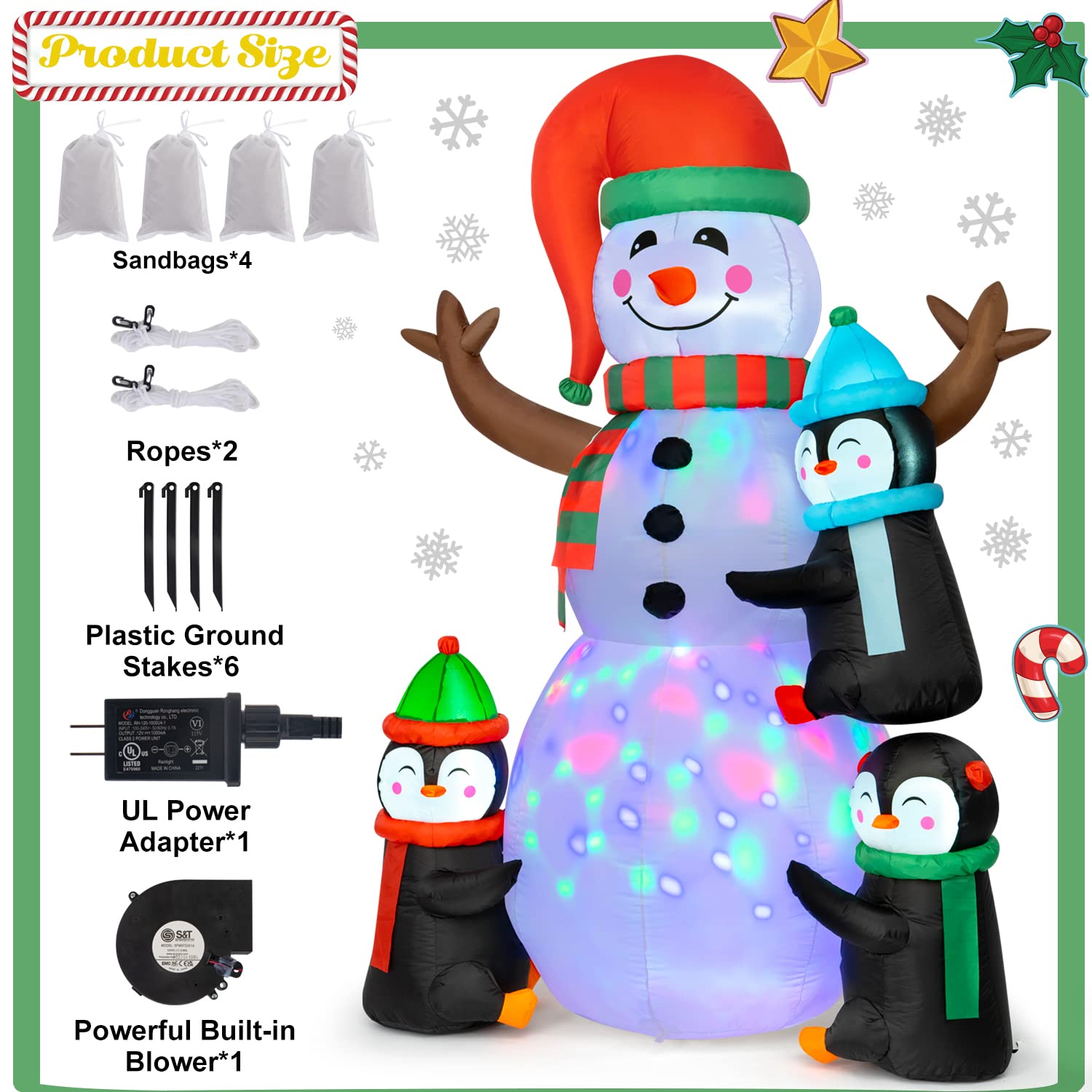 Christmas Inflatables Outdoor Decorations, 6Ft Inflatables Snowman Decorations And 3 Penguins With Led Lights Christmas