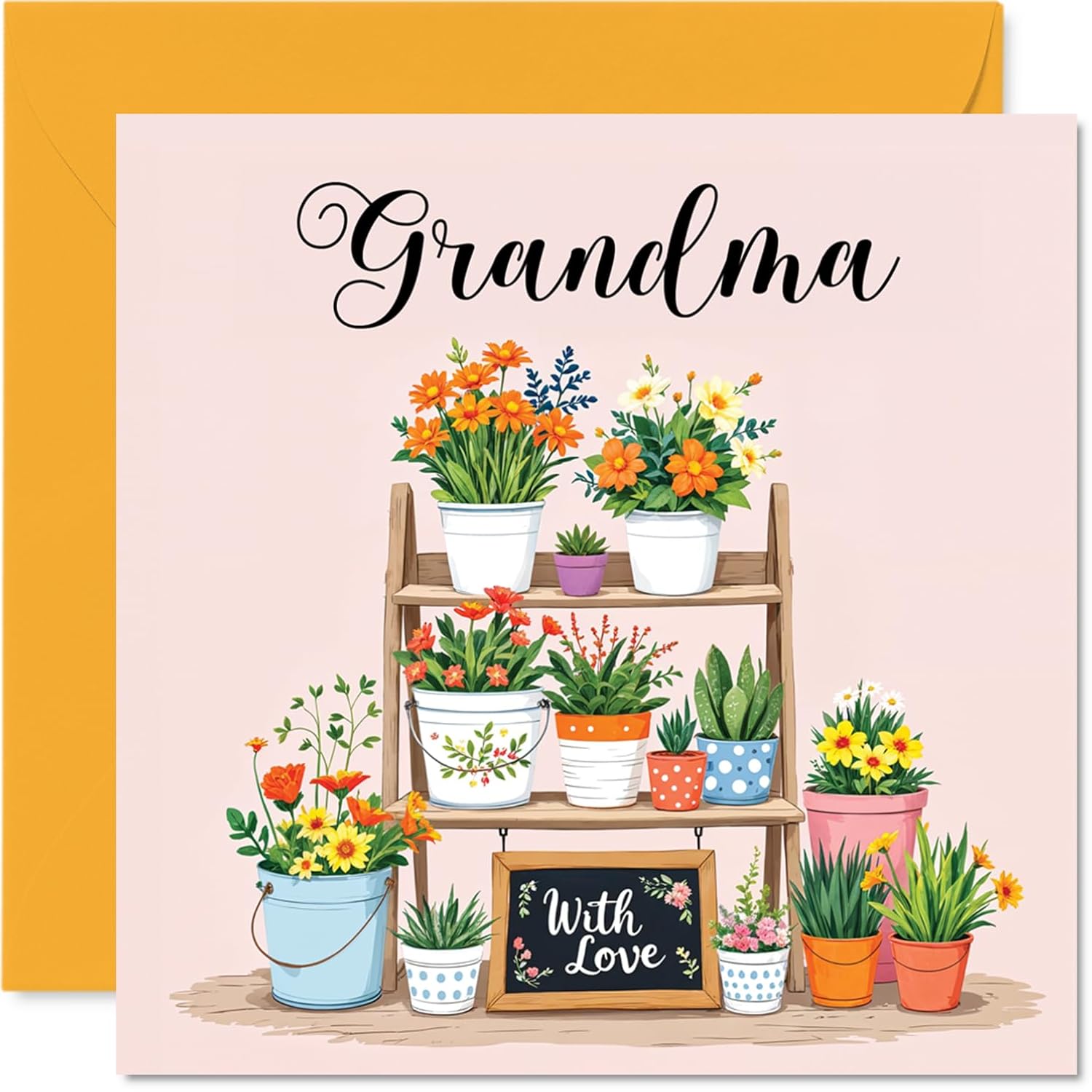 Grandma Birthday Card - Flowers With Love - Happy Birthday Card For Grandma From Grandson Granddaughter, 5.7 Inch Floral Bday Greeting Cards