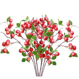 Realistic 8Pcs 21.6 Inch Red Berry Artificial Flowers Faux Berries Fruit Branches For Kitchen Table Decor Dining Room Party Home Centerpieces Christmas Vase Fillers Farmhouse