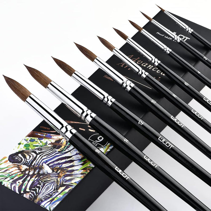 Kolinsky Watercolor Brushes Set 9Pcs Superior Sable Hair Round Pointed Paintbr