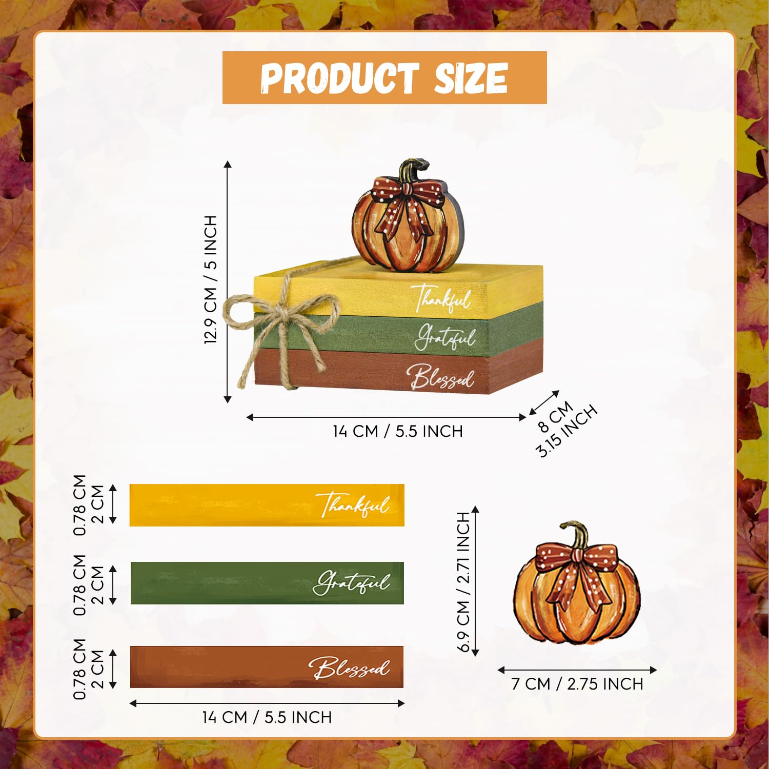 Smile Fall Thanksgiving Wooden Decor Indoor, Pumpkin Decor Thankful Grateful Blessed Faux Books Bundle, Thanksgiving Table Tiered Tray Kitchen Harvest Decorations