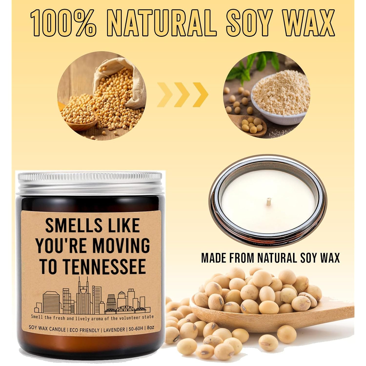 Smells Like You'Re Moving To Tennessee Candle - Lavender Scented, Natural Soy Wax, Sleep-Promoting - 8Oz Jar Candle