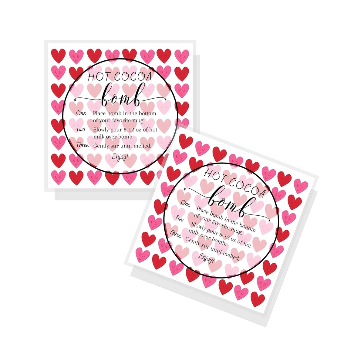 Hot Cocoa Bomb Instruction Cards | 30 Pack | Hot Cocoa Bomb Supplies | White Card With Valentine Design (Square With Hearts)