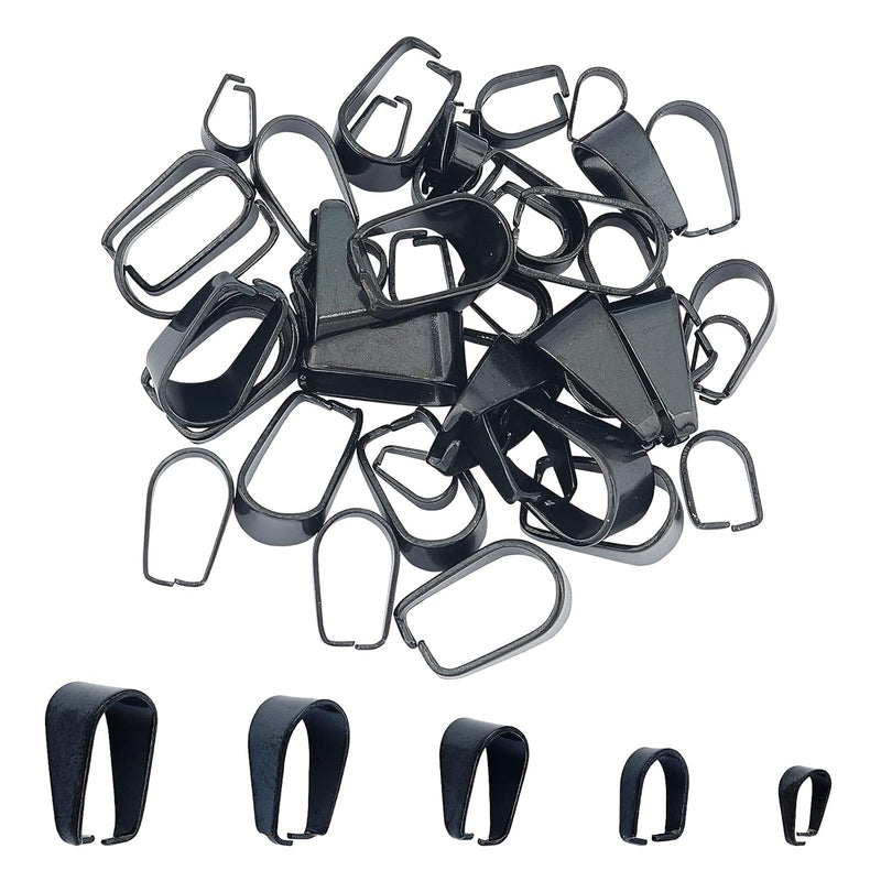 About 50Pcs 5 Sizes Black Pendant Bails Stainless Steel Snap On Bails Ice Pick