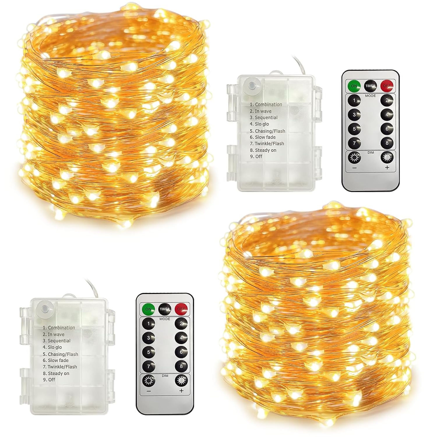 2 Pack Fairy Lights Battery Operated With Remote,Each 40Ft 120 Led Copper Wire Twinkle Lights,Timer Waterproof Outdoor 8