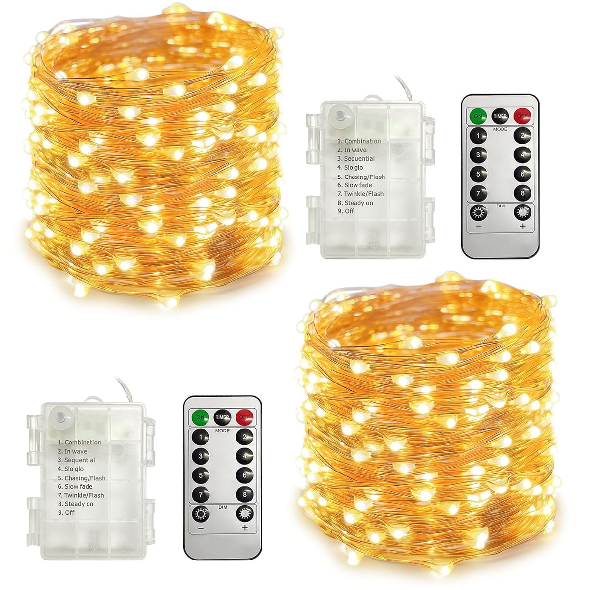 2 Pack Fairy Lights Battery Operated With Remote,Each 40Ft 120 Led Copper Wire Twinkle Lights,Timer Waterproof Outdoor 8