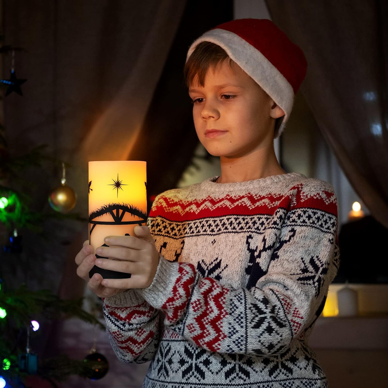 3 Set Nativity Scene Christmas Flameless Led Candles - Battery Operated Pillar Religion Candle For Holiday Table, Fireplace, Windowsill Indoor Decor