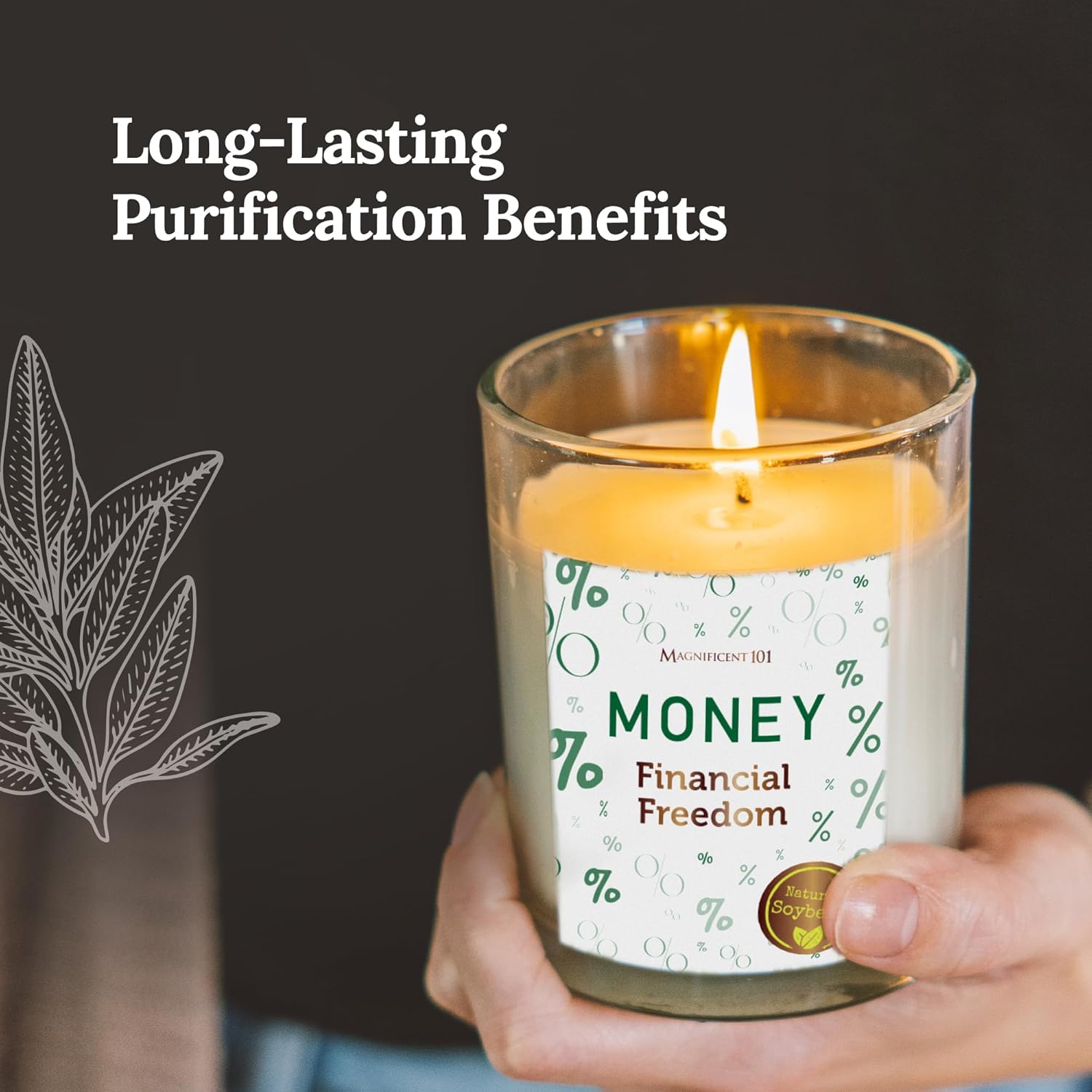 Set Of 3 Long-Lasting Money Financial Freedom Smudge Candles - 10.5 Oz - 42-Hour Burn - Made With Soy Wax And Sage Herbs - Candle For House Energy Cleansing & Manifestation