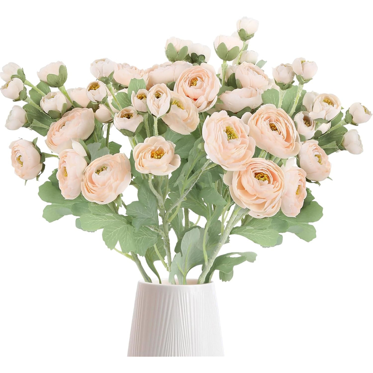 Ipopu 5Pcs Fake Peonies Artificial Ranunculus Flowers 60Heads Champagne Silk Flowers 21.65" Artificial Flowers Bulk For Wedding Floral Arrangements Home Table Centerpieces Decor (Champagne)