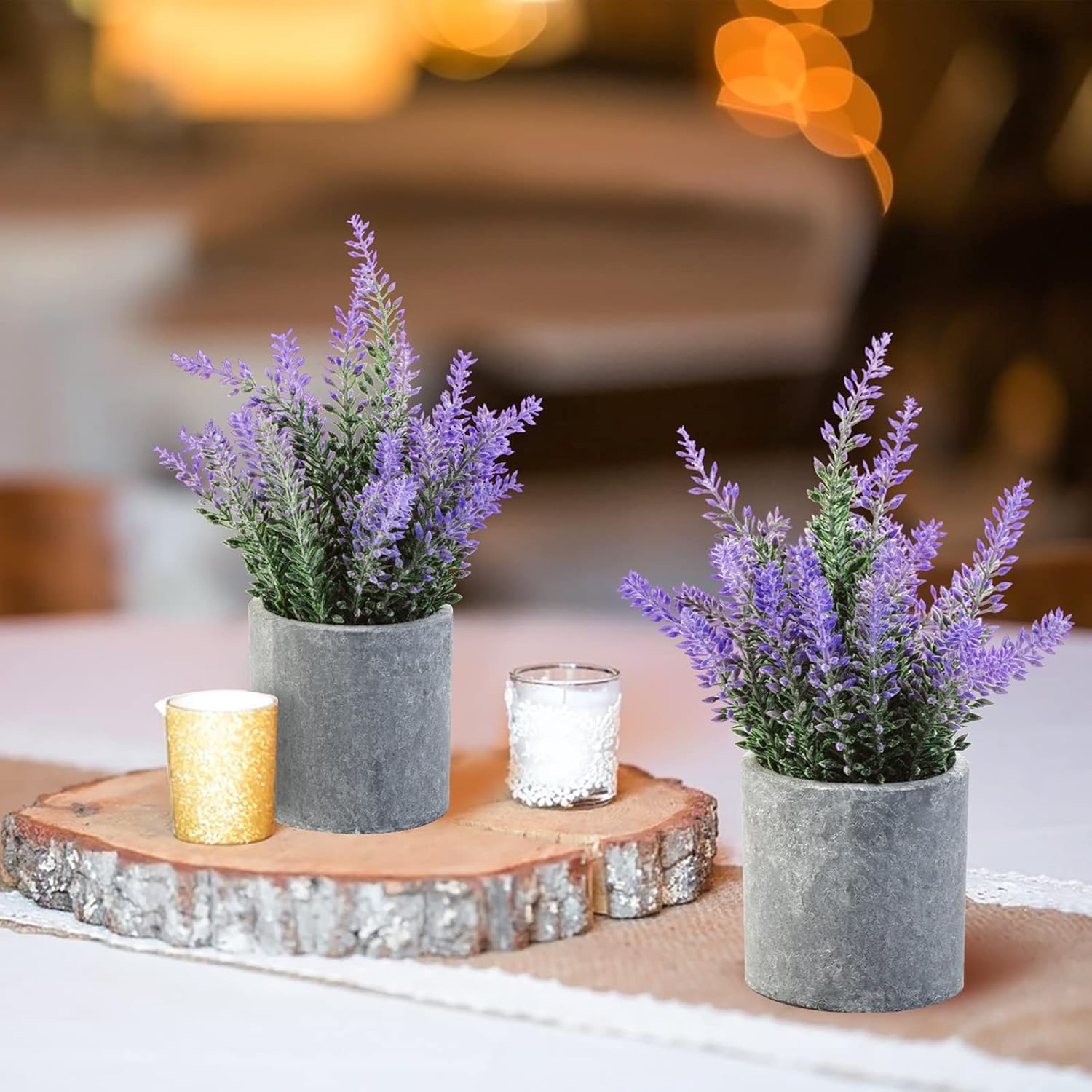 Artificial Lavender Plant In Pots - Faux Lavender Flowers Decor – Fake Flowers Purple Decor Plant Potted Bathroom Bedroom Kitchen Farmhouse Home 2 Pack