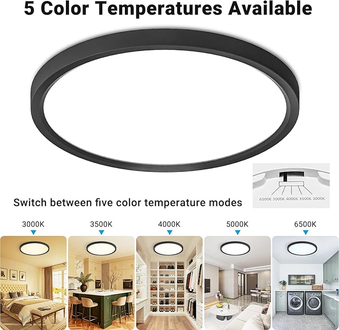 2 Pack 12 Inch Black LED Ceiling Lights 24W 5CCT Flush Mount Fixtures