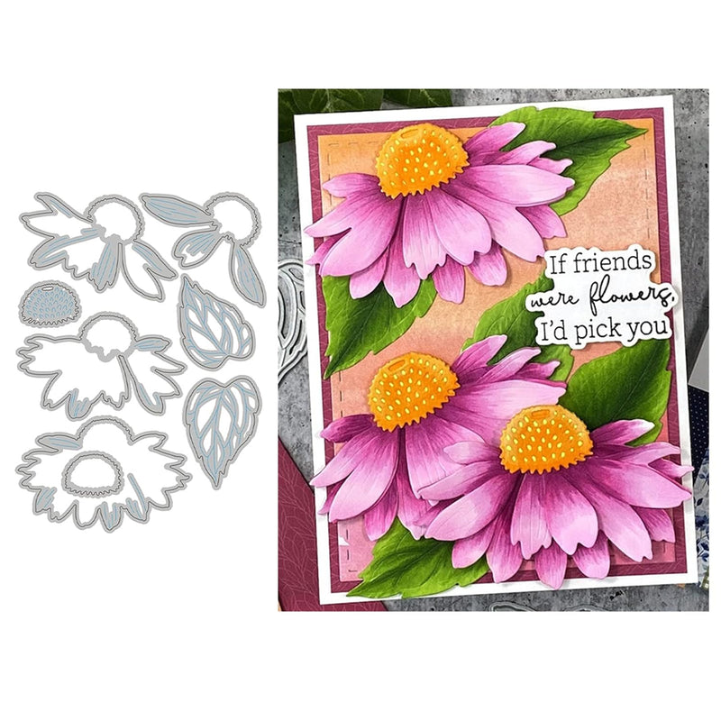 Plant Coneflower Metal Die Cuts, Daisy Flowers Leaves Cutting Dies Cut