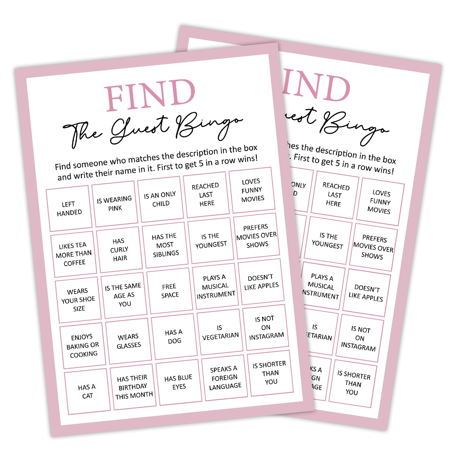 Find The Guest Bingo - Birthday Party Games Set, Girls Night & Sleepover Slumber Party Supplies - 20 Game Cards For Teens, Adults & Daughters - Y004