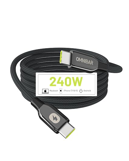 240W USB C to USB C Fast Charging Cable 6FT Braided Charger Cord for iPhone 17 16 15 MacBook iPad Samsung