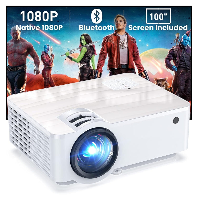 1080P Mini Projector, 9500 LUX, 100” Screen, Bluetooth, Portable, VGA/HDMI