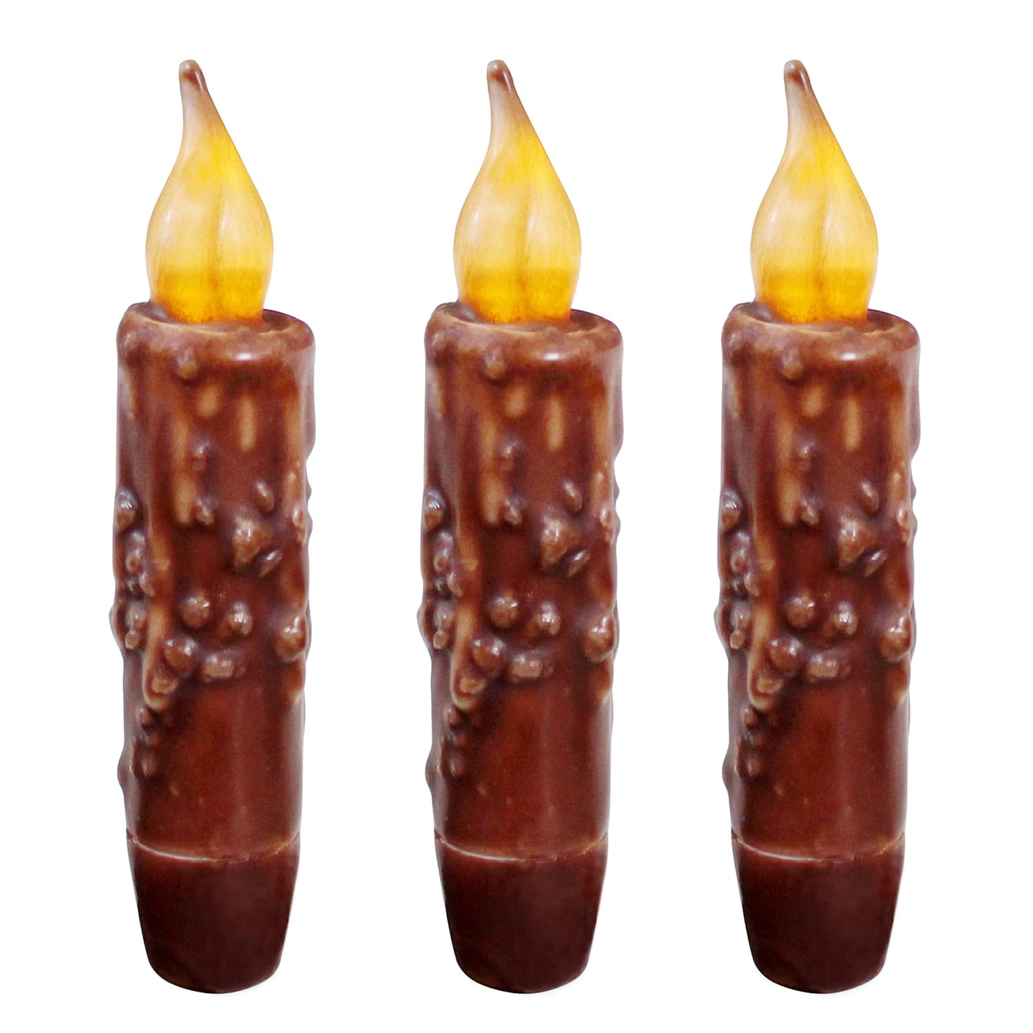 Real Wax Hand Dipped Battery Operated Led Timer Taper Candles Country Primitive Flameless Lights Décor, 4-3/4 Inch, Coffee, 3 Pcs In A Package