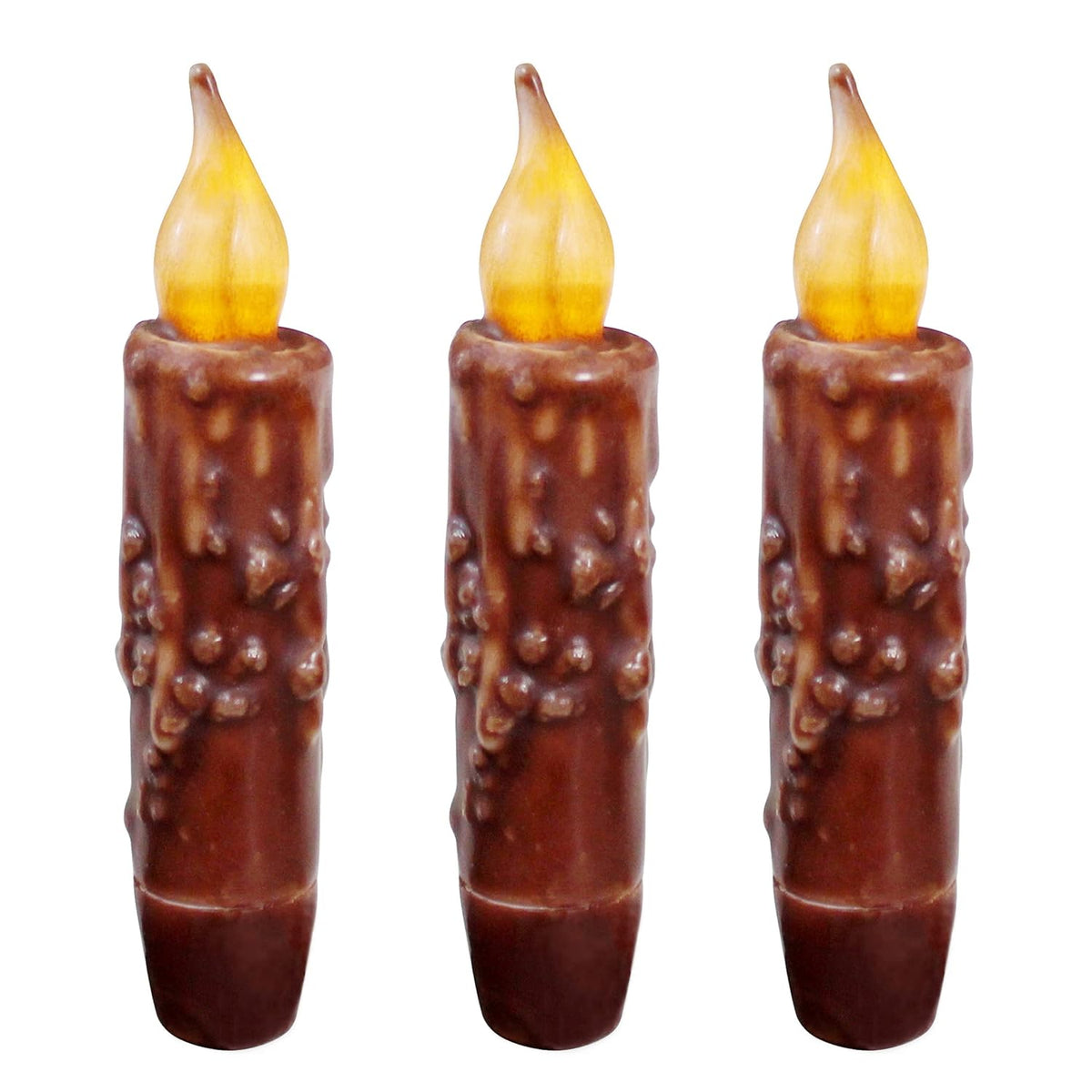 Real Wax Hand Dipped Battery Operated Led Timer Taper Candles Country Primitive Flameless Lights Décor, 4-3/4 Inch, Coffee, 3 Pcs In A Package