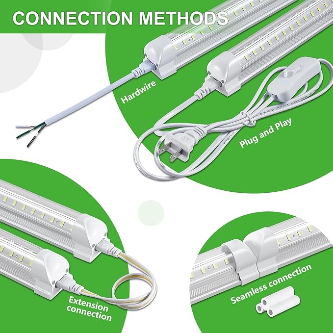 8 Pack 4FT LED Shop Lights 50W 7500LM 6000K Linkable Garage Warehouse Fixtures