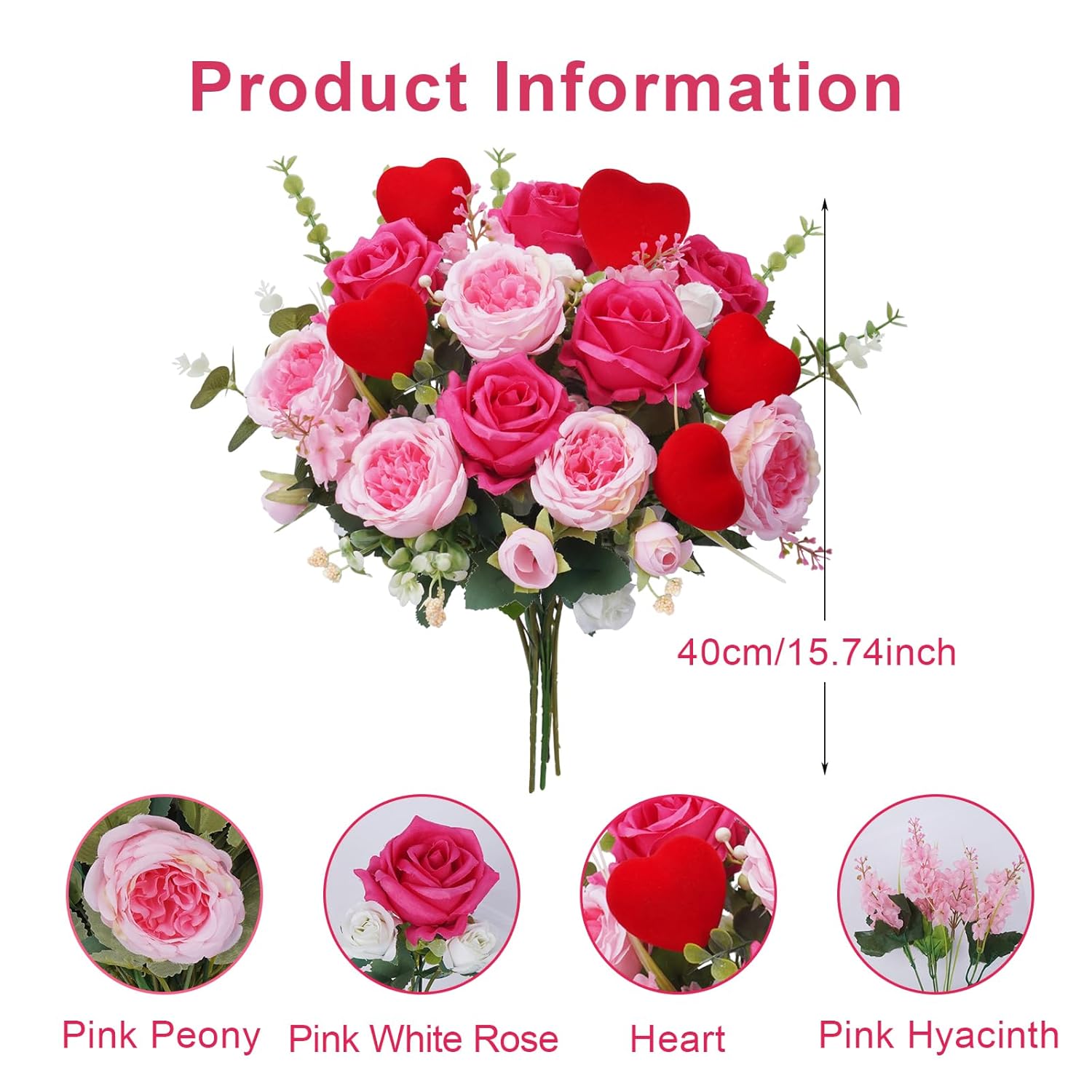 Artificial Valentine Flowers Silk Rose Peony Bouquets Red Pink Faux Flowers Spring Floral Arrangements For Home Wedding Bride Table Centerpiece Valentine'S Day Decor