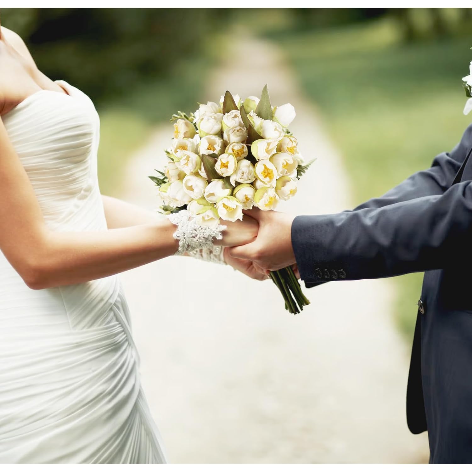 Lily Of The Valley Artificial Flowers 2 Bouquets Faux Silk White Bell Flowers 24Pcs Wind Chime Orchid Wedding Holding Flowers Bouquet For Home Garden Party Decor(White)