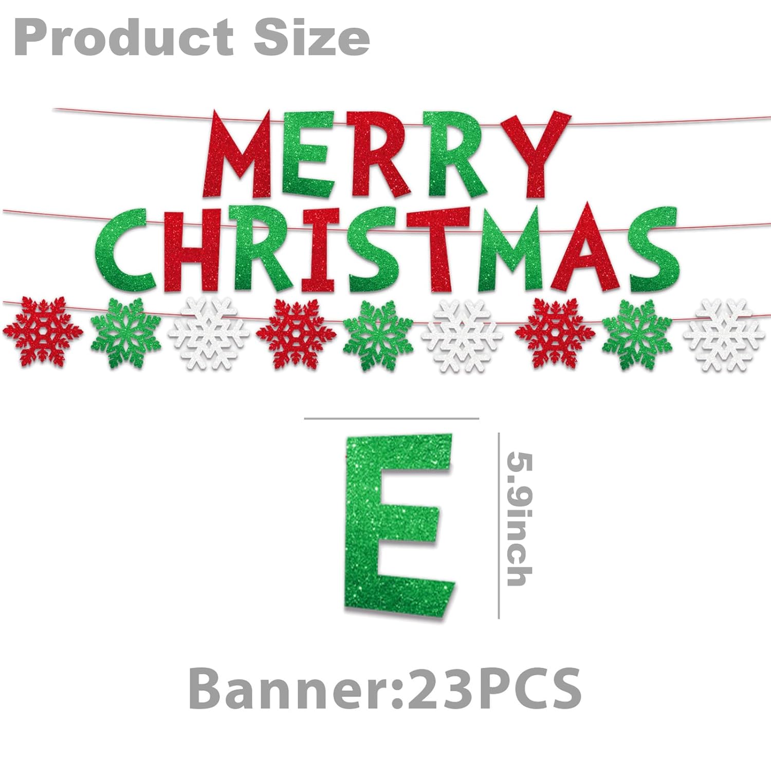 Christmas Party Decorations - Glitter Merry Christmas Banner Red & Green Christmas Bunting Garland For Indoor Home Office Fireplace Mantel Farmhouse