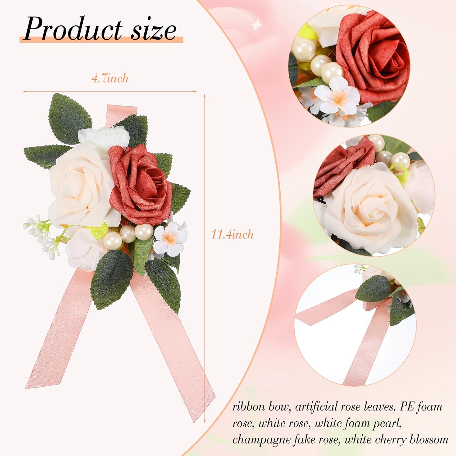 Set Of 4 Floral Shoulder Corsages,White And Dusty Rose Mother Of The Bride Corsage,Artificial Flower Corsage Boutonniere For Mom Wedding Ceremony Church Anniversary Formal Dinner Party