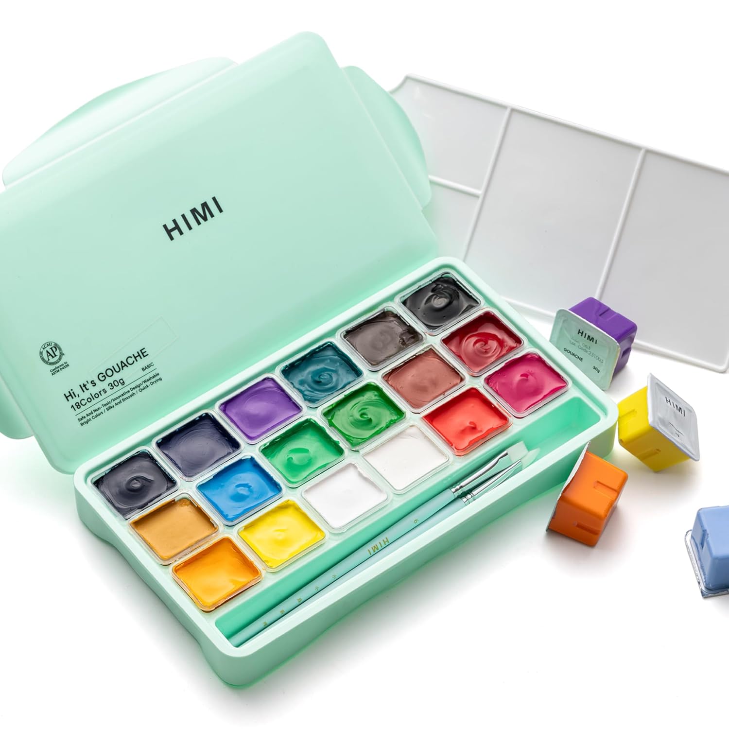 Gouache Paints Set, 18 Colors, 30G, Jelly Gouache Paint Set, Non Toxic Paint For Canvas And Paper, Art Supplies For Professionals, And More (Green Case
