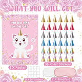 Pin The Hat On The Cat Party Games, Cat Birthday Party Games, Cat Games Poster For Kids Cat Themed Pet Birthday Party Decoration Party Supplies For Kids Boys Girls Adults 36 Guests