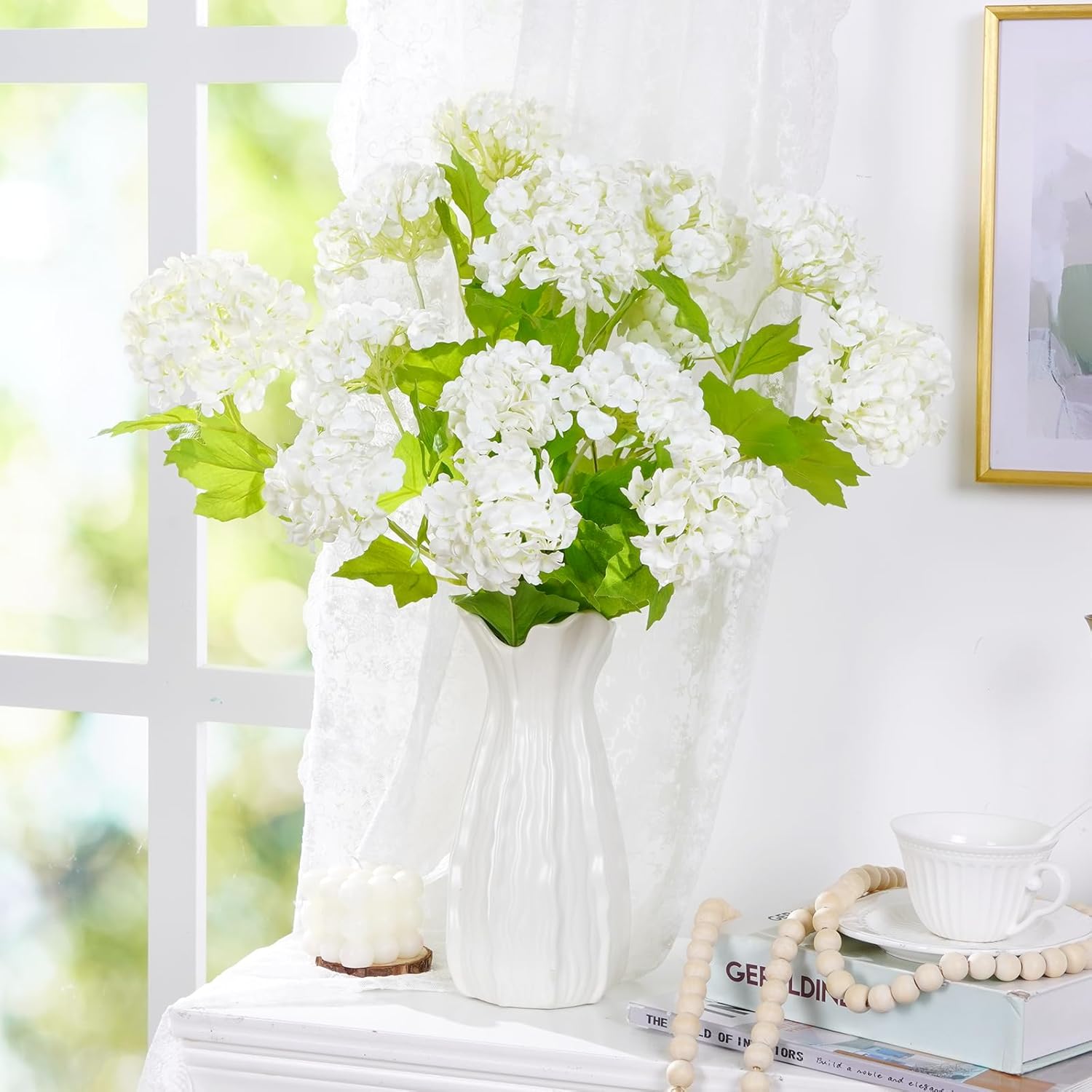 4Pcs Hydrangea Artificial Flowers, Real Touch Flowers, 26.8" Faux Hydrangea Flowers, Latex Real Touch Hydrangeas, Fake Flowers For Home Decor Party Bouquet Wedding Decoration, White