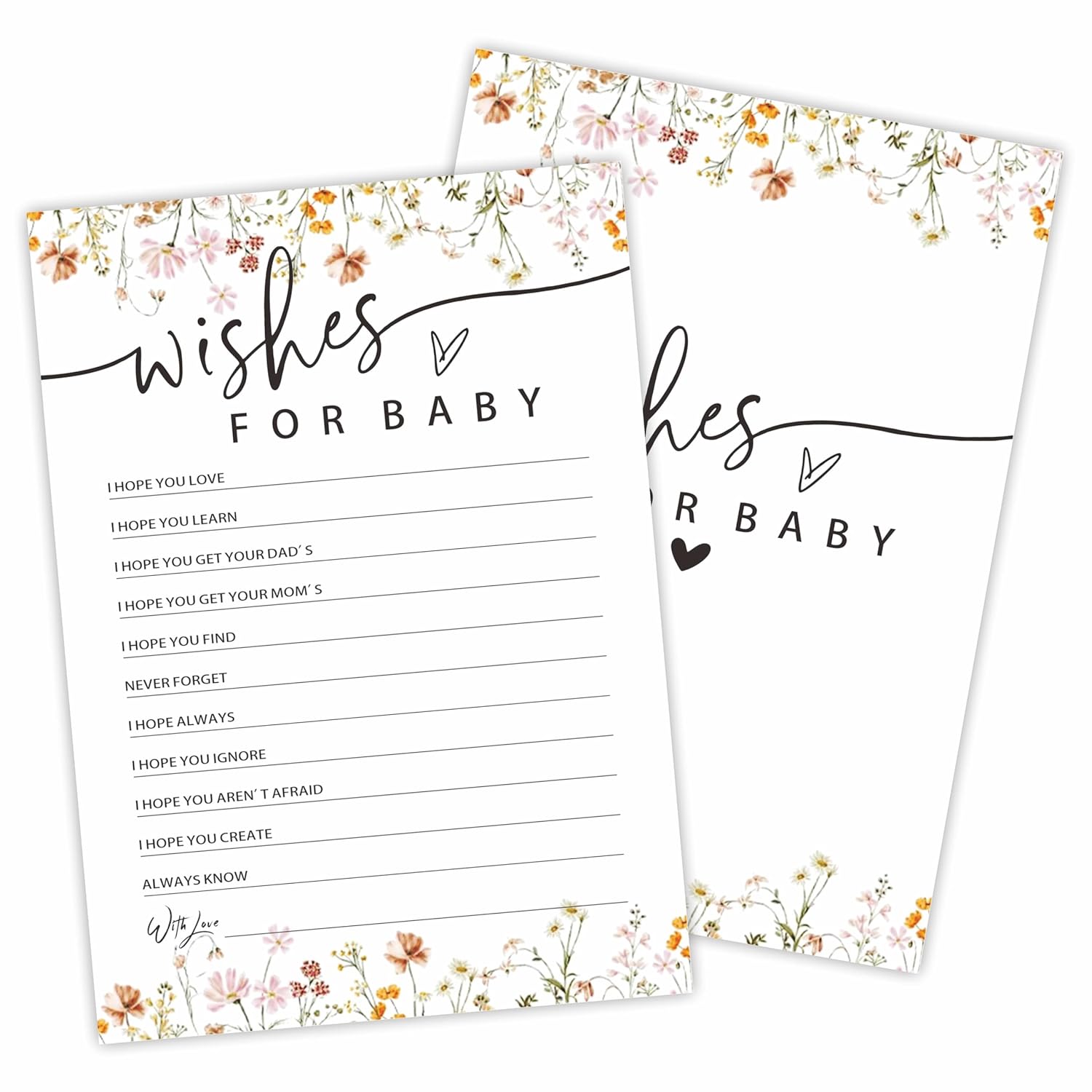 Floral, Wild Flower Baby Shower Game Card - 30 Fill In Game Cards For Baby Shower, Funny Gender Reveal Party Favor, Activity & Supplies - Wishes For Baby Game Kit For Baby Shower - C02