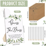50 Sets Guess The Dress Bridal Shower Game Wooden Sign Fun Bridal Shower Games Table Sign 50 Small Guessing Cards 50 Pencils For Guests Wedding Bachelorette Party Supplies(Green Leaves)