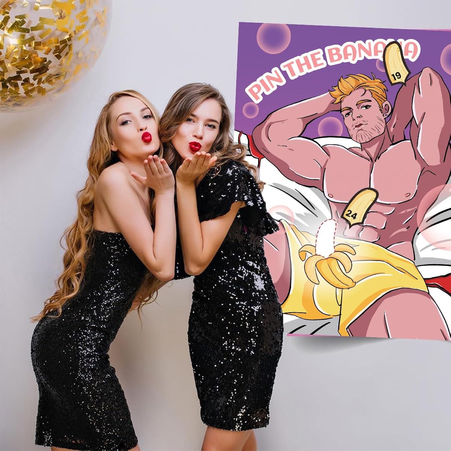 Bridal Shower Games Bachelorette Party Games - Pin The Banana On The Hunk Wedding Birthday Girls Nights Activities Engagement Travel Road Trip Plays For 24 Players 2 Eyemasks