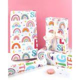 Big Sister Wrapping Paper Roll - Mini Roll - 17 Inch X 16.5 Feet - Big Sister Gift Wrap Paper Cartoon Rainbow Wrapping Paper For Little Girl Birthday Party Supplies, Baby Shower