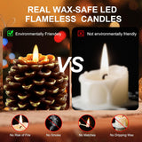 2 Pack Pine Cone Candles With Remote Timer, Christmas Real Wax Led Candle, Battery Operated Flickering Flameless Candles, For Christmas Holiday Decoration