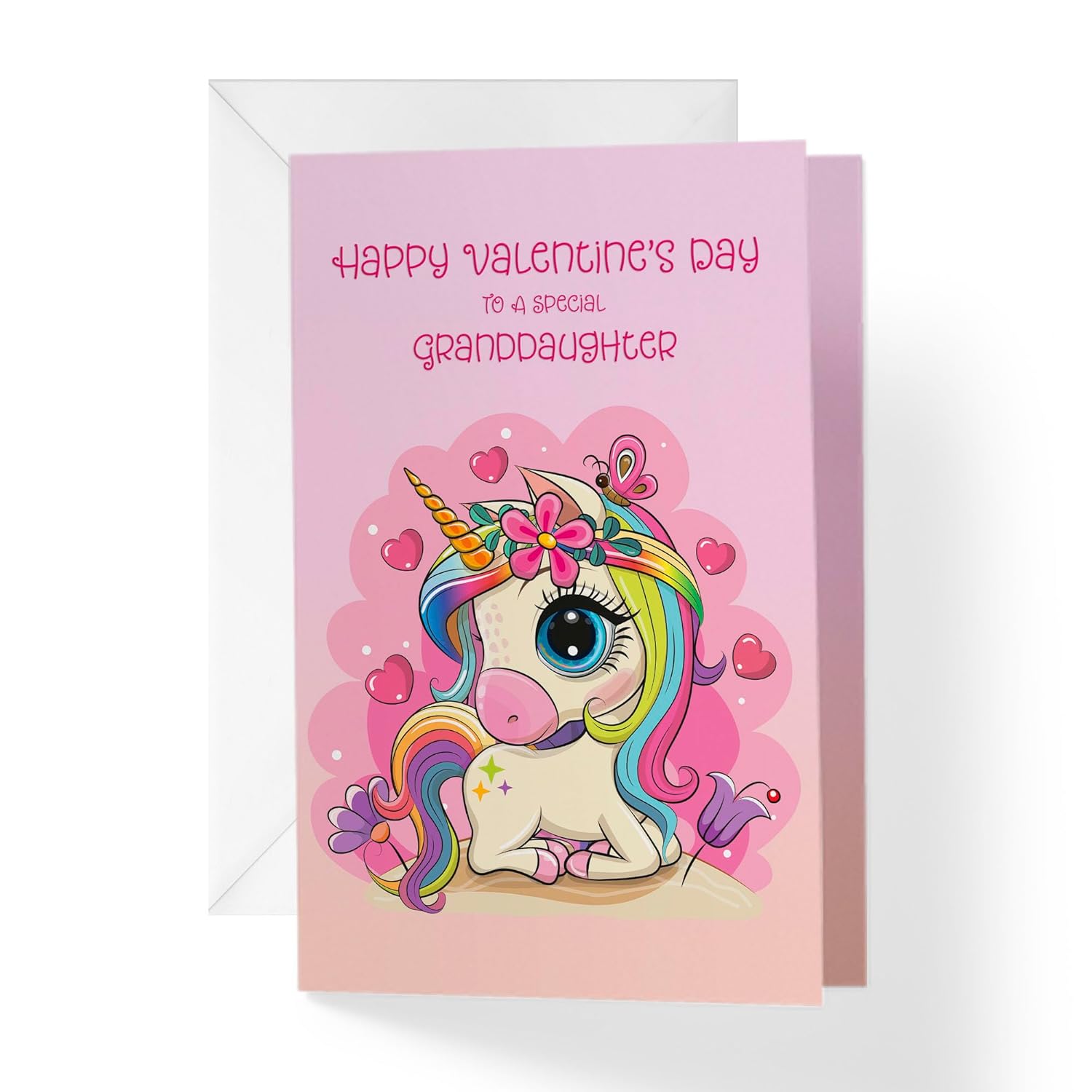 Valentines Day Card For Granddaughter | Rainbow Unicorn | Your Card Helps Animals In Need |5”X7.5” | Single Card + Envelope | Women Owned Small Business Made In Usa