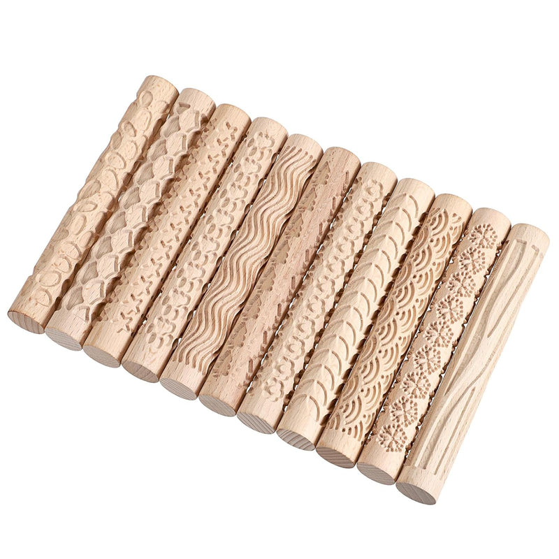 Set Of 11 Wooden Clay Texture Rollers Handle Pottery Roller Tools Clay