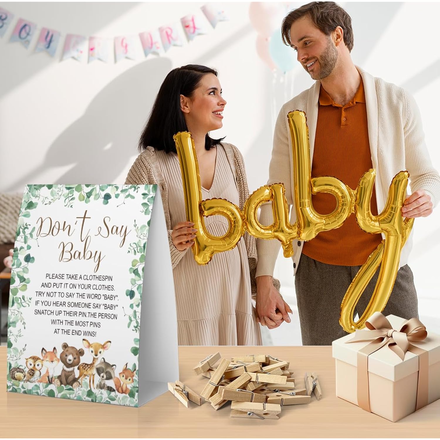 Don'T Say Baby Baby Shower Game, Woodland Baby Shower Decoration, Animals Don'T Say Baby Sign, Fun Baby Shower Games, Clothespins For Baby Shower-Dsba23