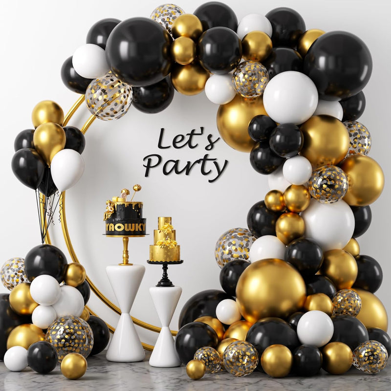 Black And Gold Balloons Garland Arch Kit, 124Pcs 18 12 10 5 In Black W