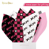 Valentine'S Day Gift Wrapping Tissue Paper, 24 Sheets Red Heart Xoxo Gift Wrap Tissue Paper, Red Black Diy Craft Art Paper For Valentines Birthday Wedding Party Supplies, 15X20Inch