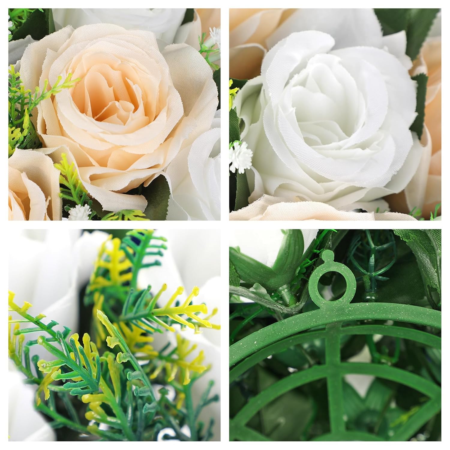 Artificial Flower Balls For Table Centerpieces – 2Pcs 8.6" Silk Rose Floral Arrangement Fake Floral Bouquet For Wedding Parties Baby Showers Diy Event Home Decor(Champagne White)