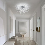 Modern Crystal Ceiling Chandeliers, Firework Dandelion Ceiling Light Flush Mount 6-Lights Bedroom Lighting Fixtures For Hallway Kitchen Living Room (Nickel)