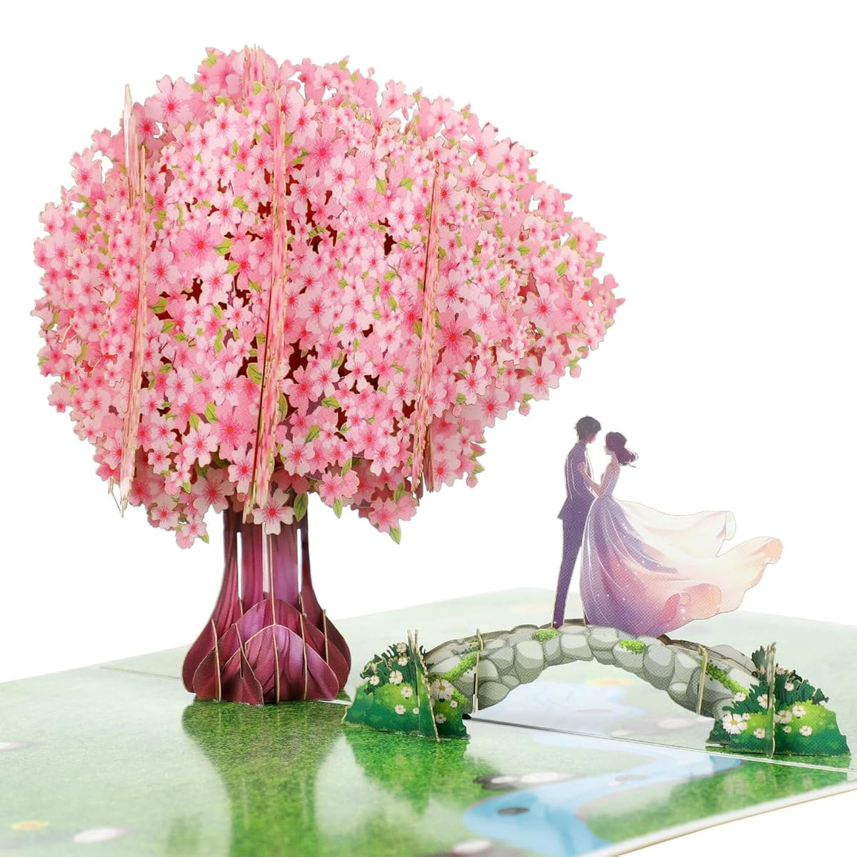 Pop Up Anniversary Card, Valentines Day Card For Wife Husband Him Her, 3D Cherry Blossom Bridge With Couple, Romantic Greeting Cards For Valentines, Anniversary, Birthday, Wedding, 6X8 Inch