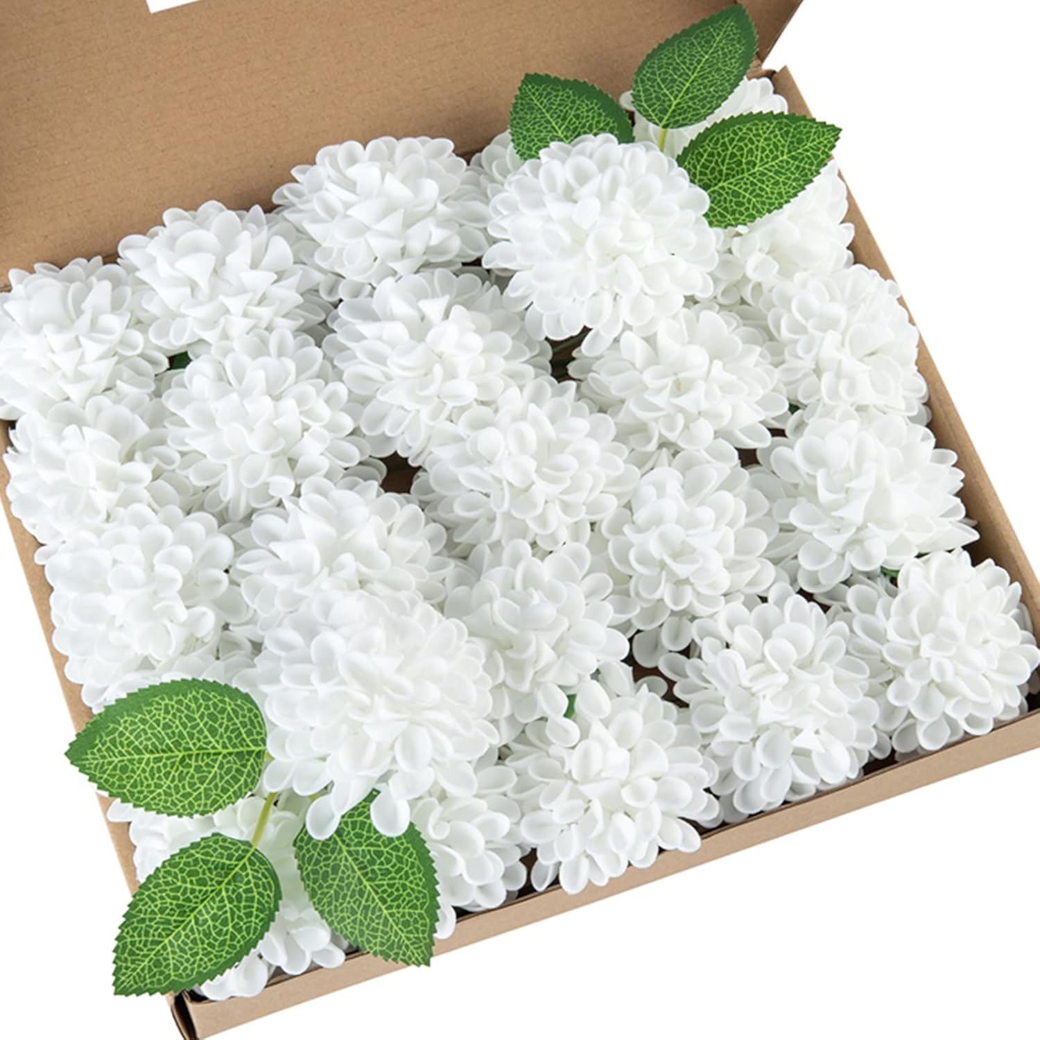 Artificial Wedding Dahlia Flowers 25Pcs Fake Foam Roses With Stem For Wedding Bouquets Centerpieces Arrangements Decoration(White)