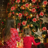 12 Pcs Christmas Glitter Poinsettia Flowers With Clips Stems Xmas Tree Wreaths Garland Decoration Ornaments Artificial Floral Picks Decor For Diy Wreath New Year Wedding Home Party (Red Gold)